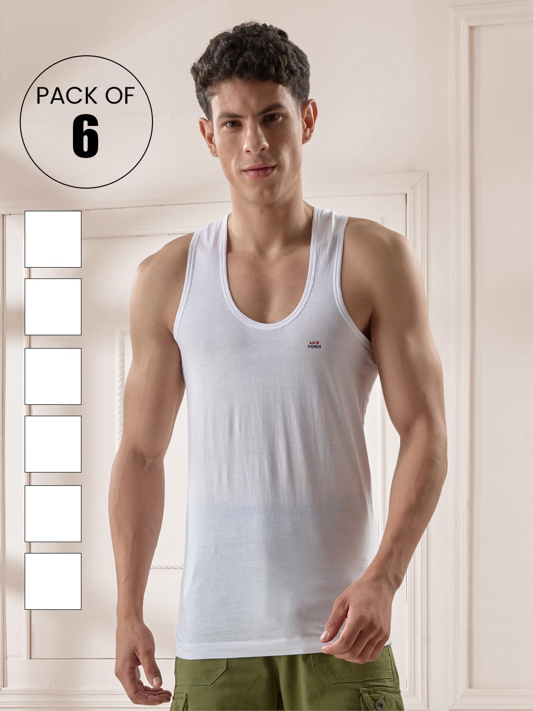 LUX VENUS Men's White Cotton Ribbed Sleeveless Vest - Image 2
