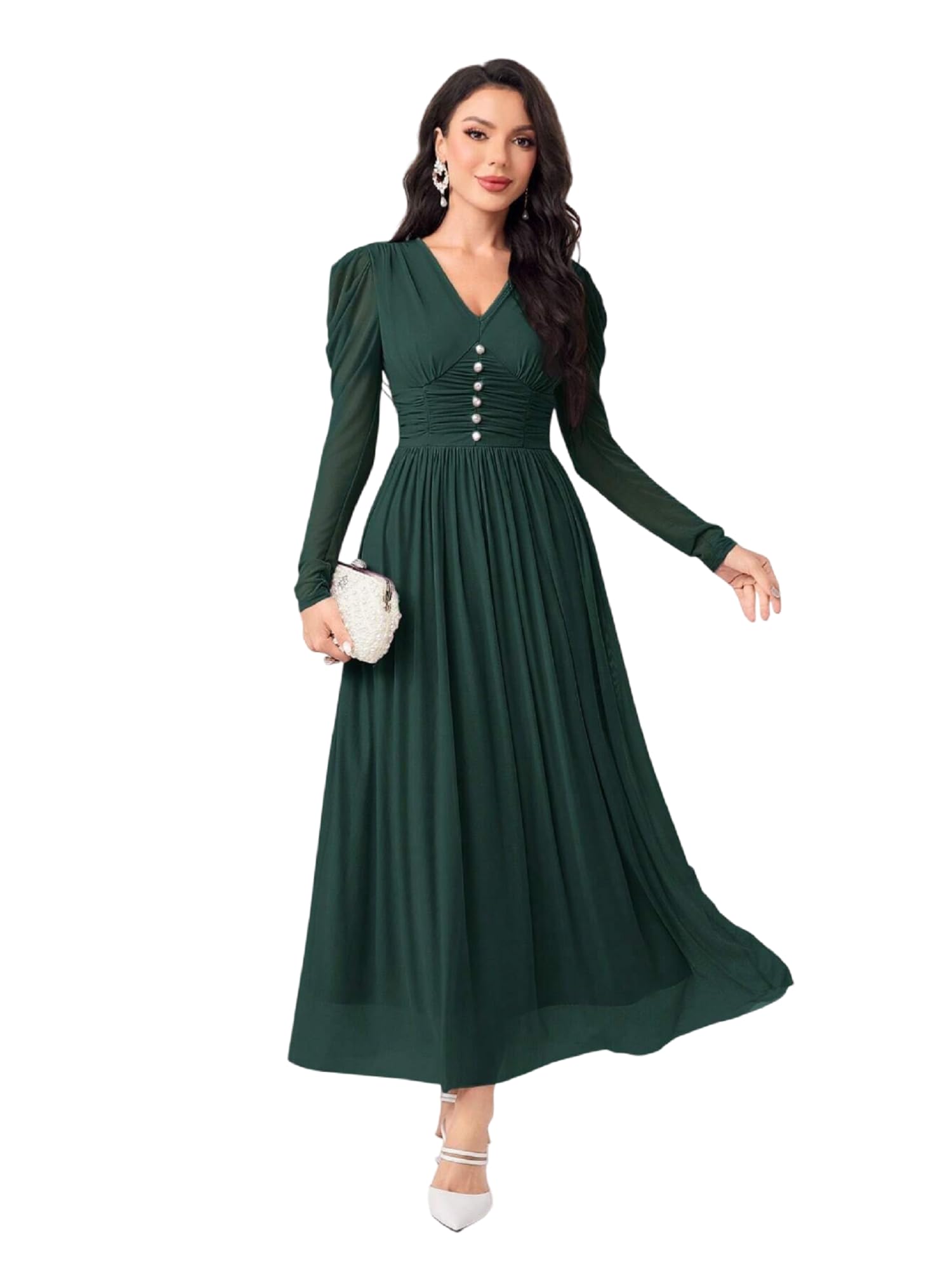 FABNEX Green Maxi Dress for Women