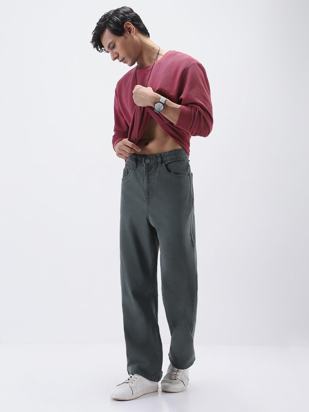 Urbano Men's Grey Loose Fit Jeans - Image 5