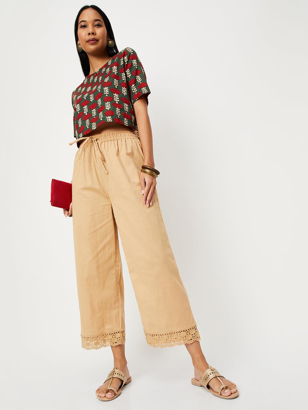 Max Women's High Rise Beige Patiala Trousers - Image 2