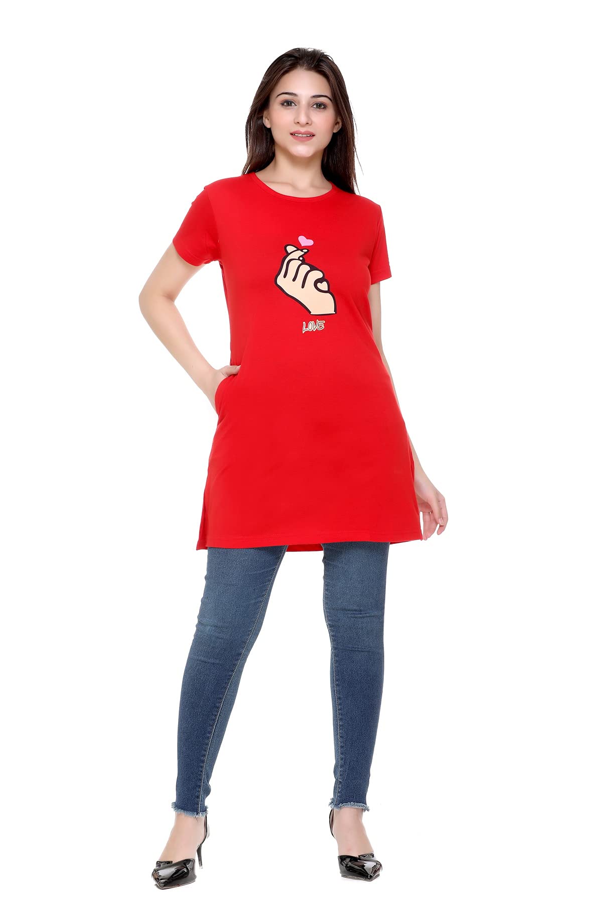 Plush Women's Cotton Printed T-Shirt - Red - Image 4
