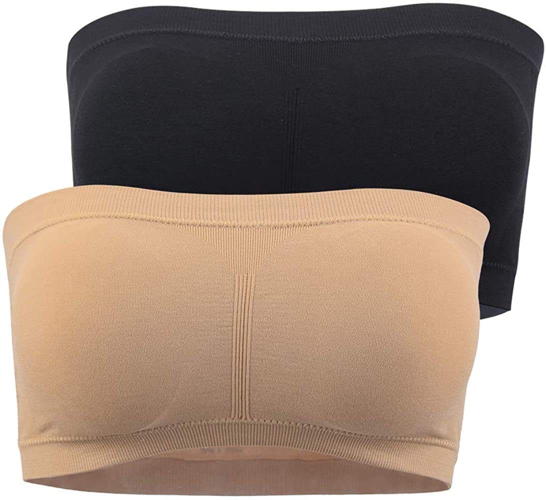 PLUMBURY Wireless Seamless Tube Bra for Women - Black Beige