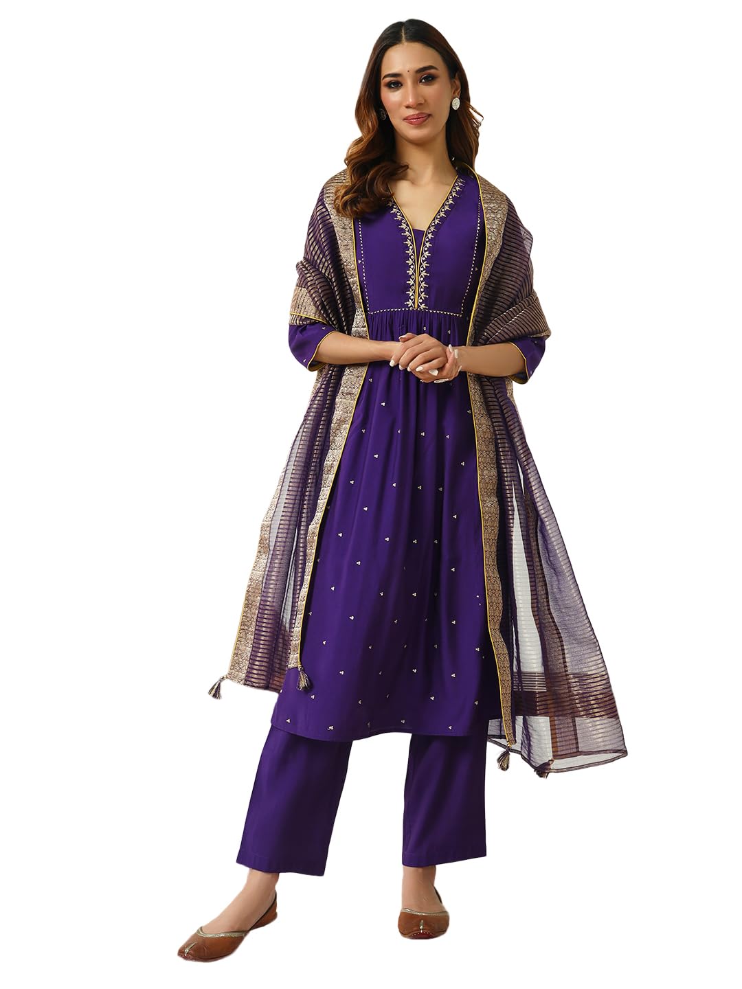 FIORRA Women's Purple Chanderi A-line Kurta