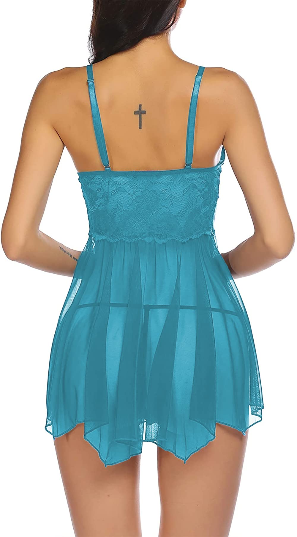 Xs and Os Sea Green Lace Floral Babydoll Nightwear for Women - Image 3