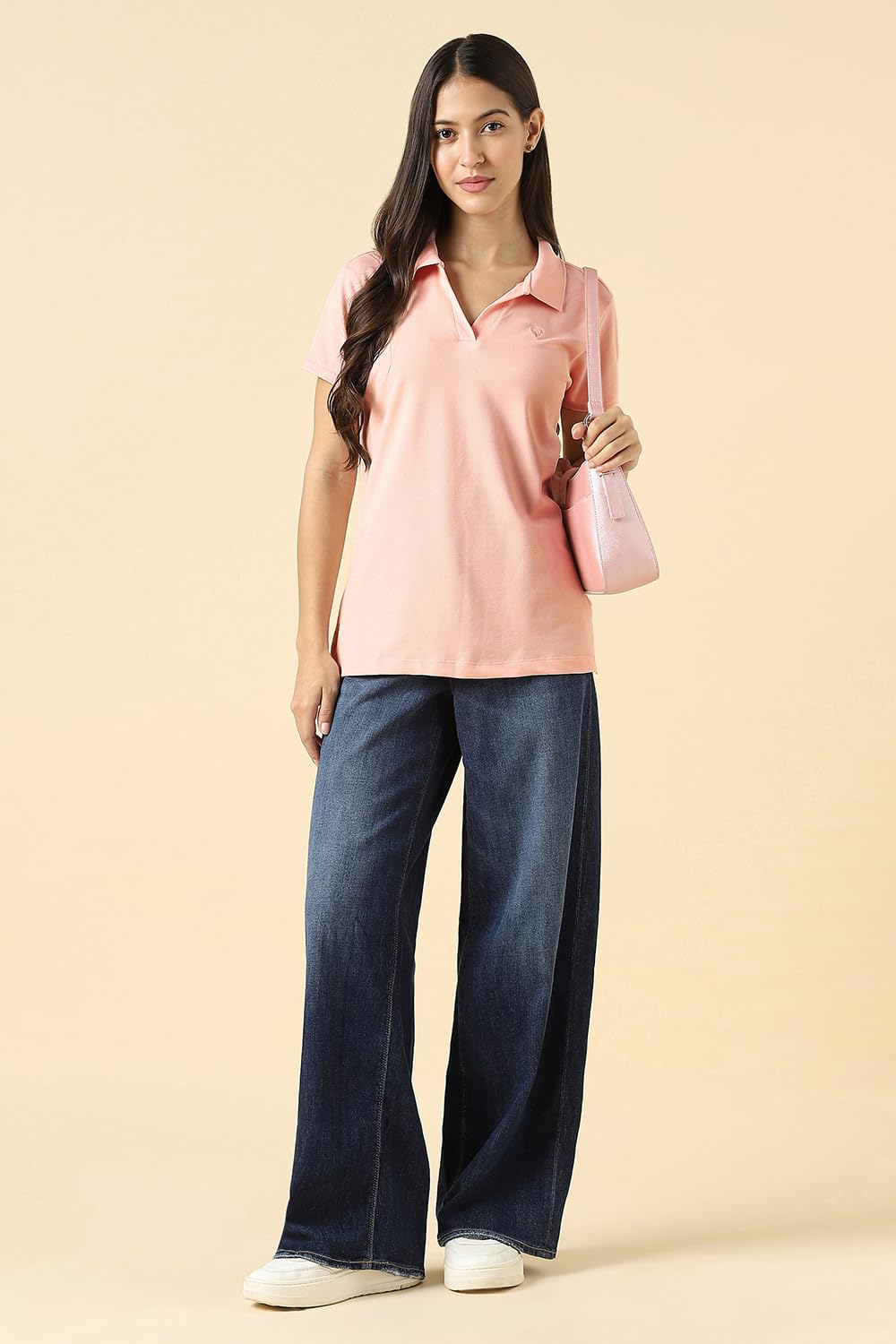 Allen Solly Women's Pink Polo Neck T-Shirt - Image 5