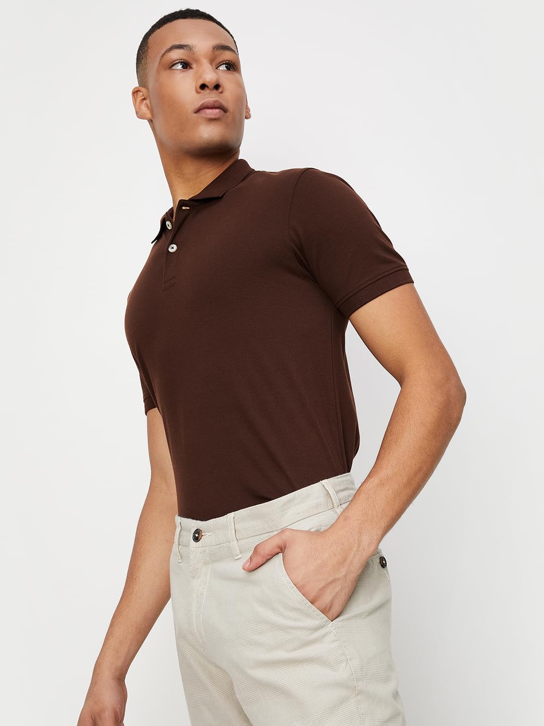 Max Men Polo Neck T-Shirt - Dark Brown - Image 4