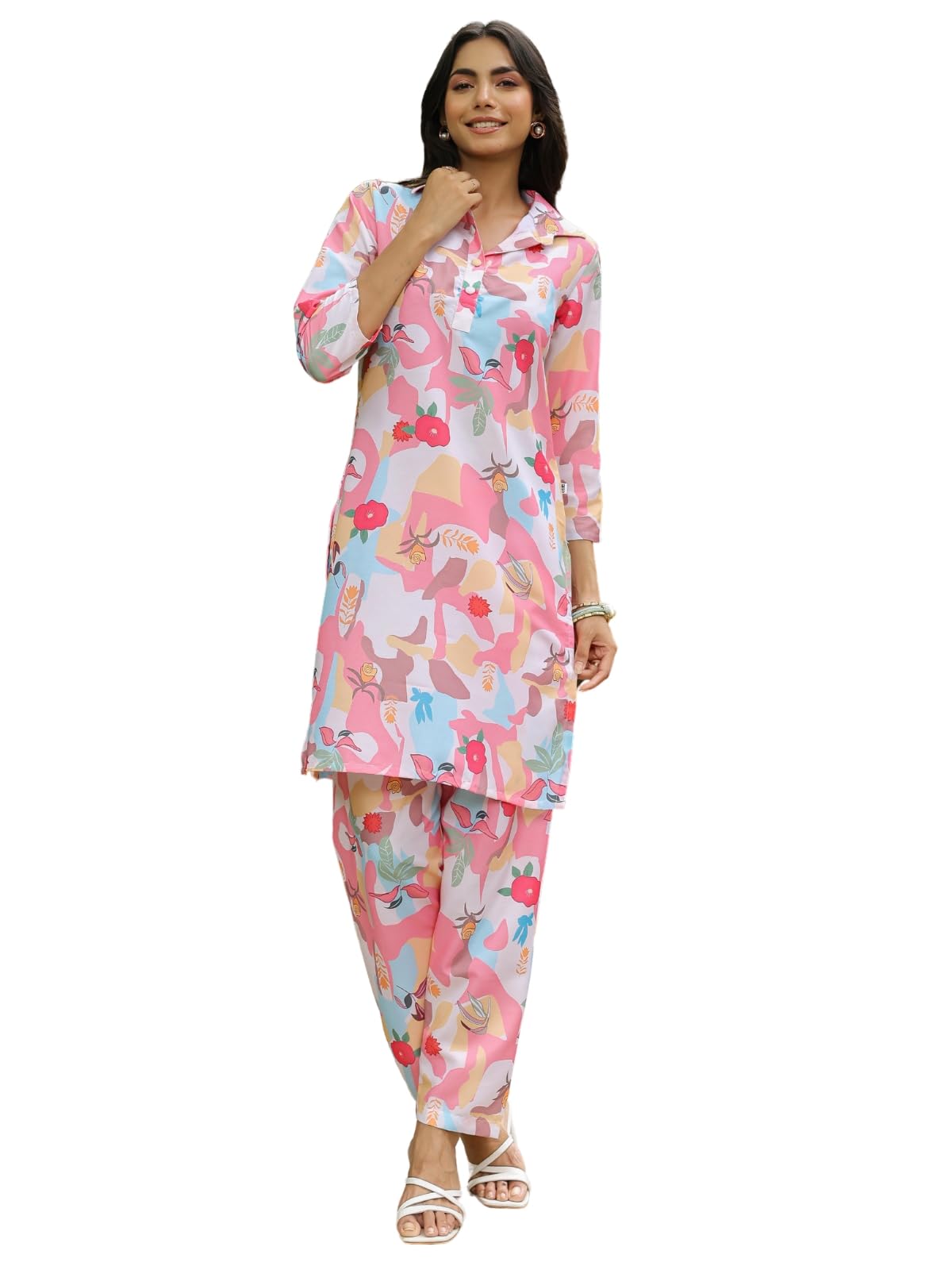Leriya Fashion Women's Rayon Floral Western Coord Set - Pink