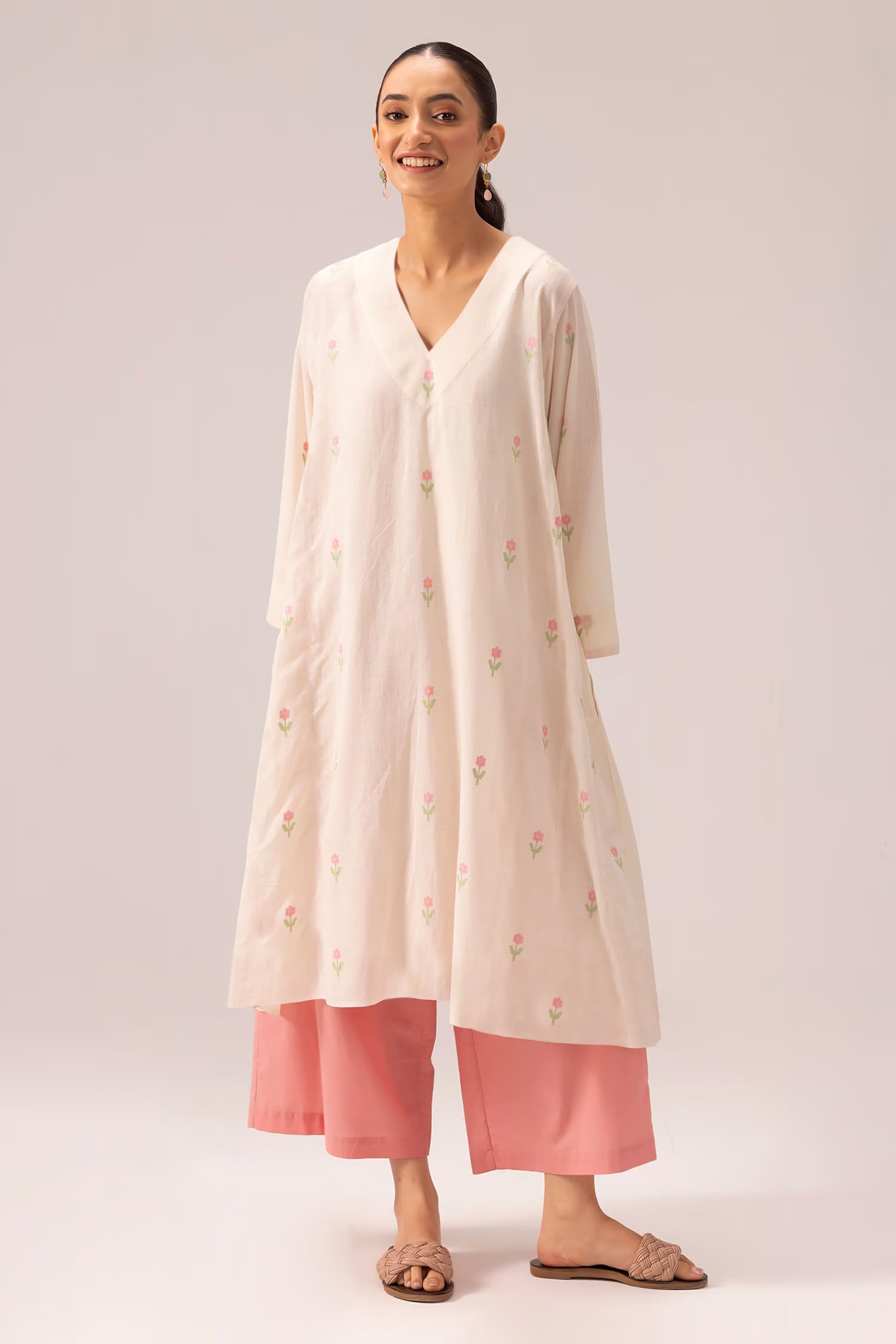 ANNI DESIGNER Cream Anarkali Kurta Set for Women - Image 4