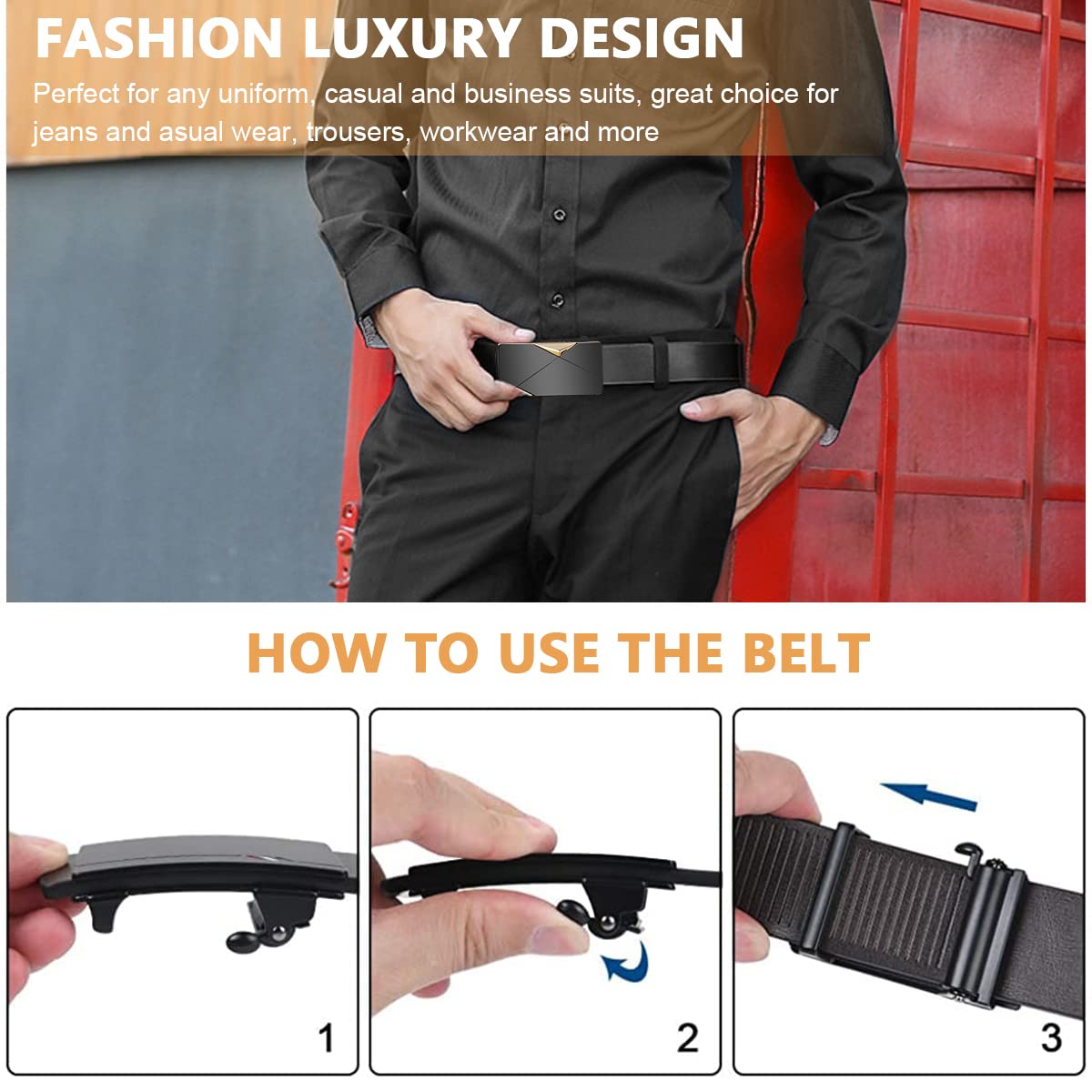 GUSTAVE Men's Leather Belt - Black - Image 3