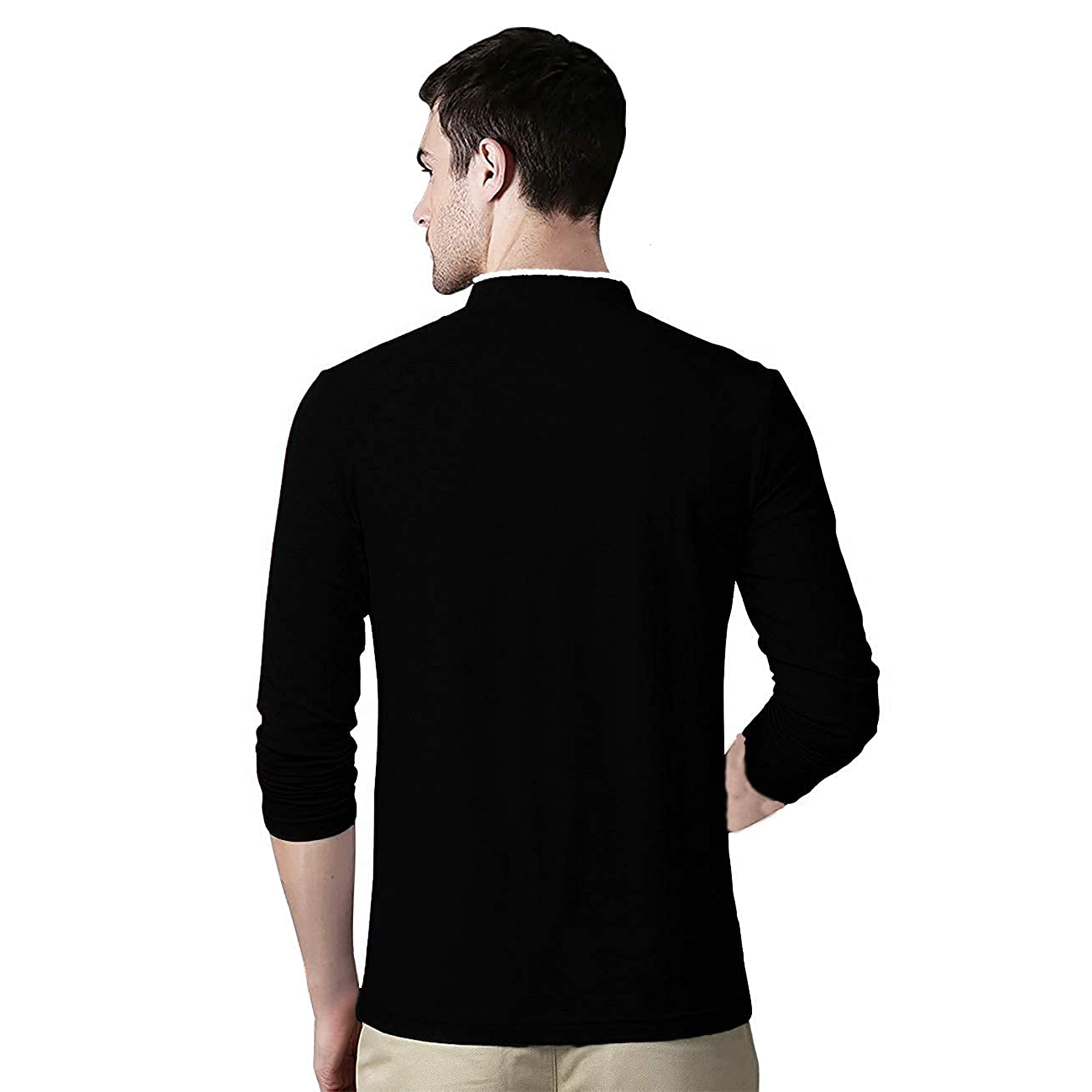 MOORDALE Men's Henley Collar T-Shirt - Jet Black - Image 3