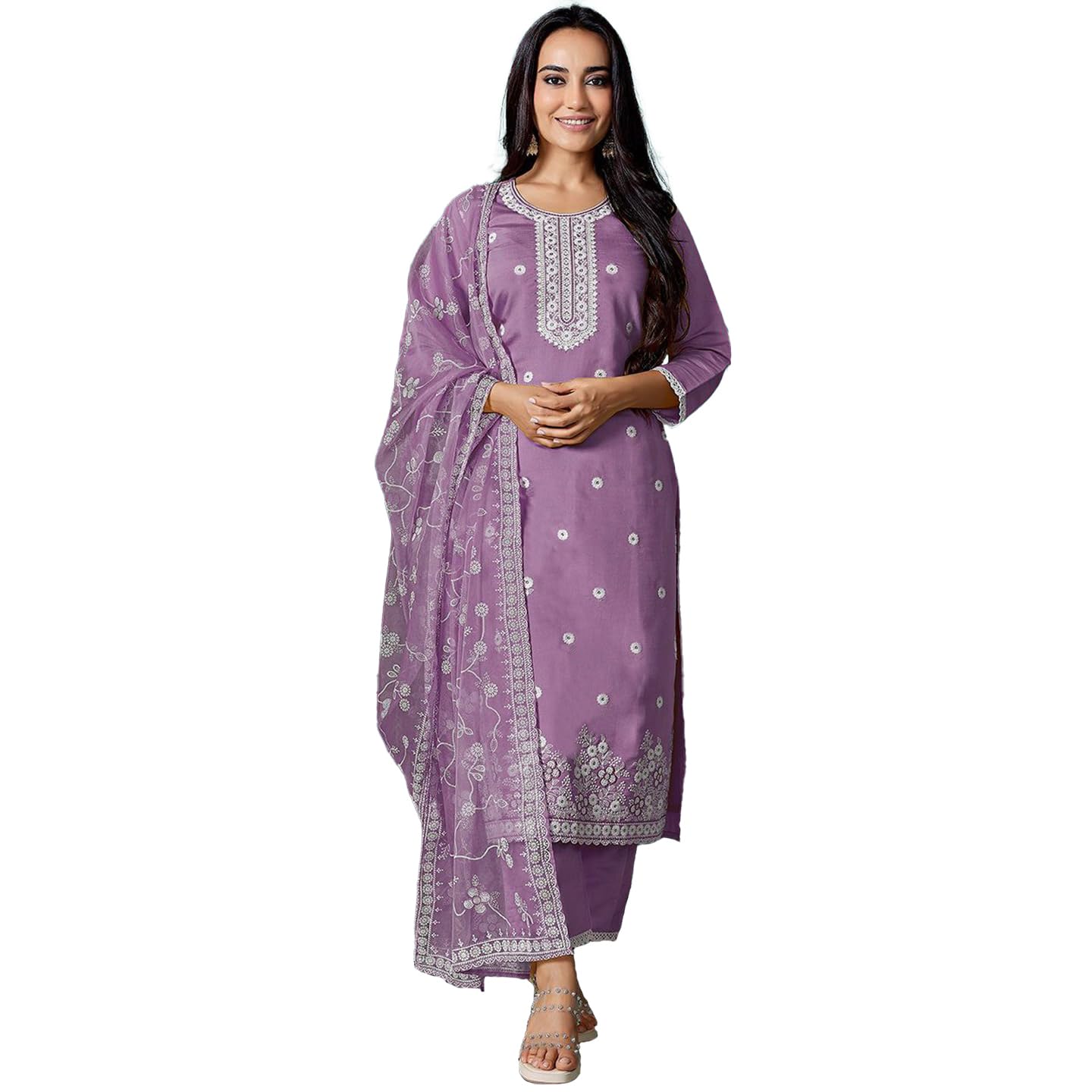 SHIENZY Women's Embroidered Kurta Pant Dupatta