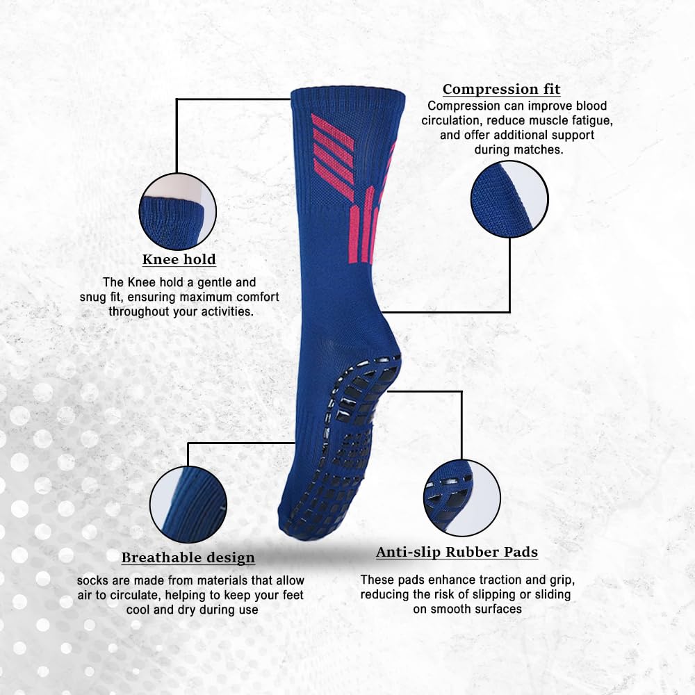 Mizaki Anti-Slip Football Socks for Men & Women - Dark Blue - Image 4