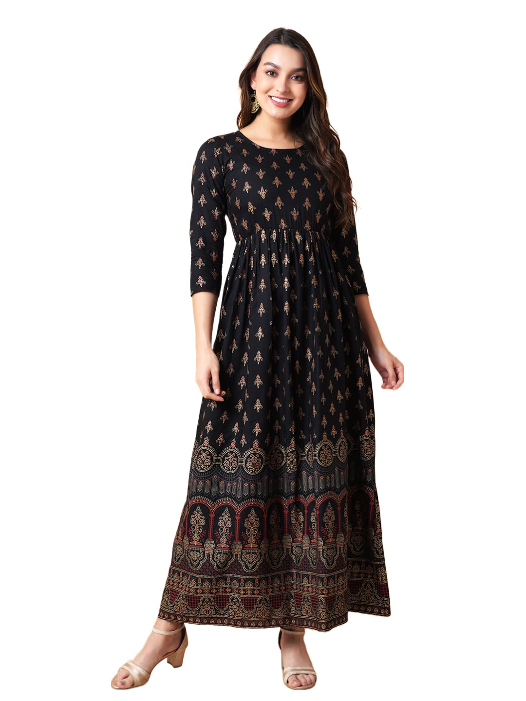 Daevish Women's Golden Floral Maxi Dress - Black