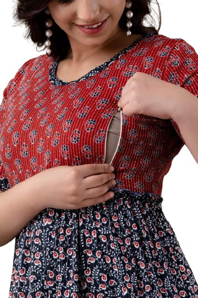 SKY FAB Women Maternity Feeding Maxi Dress - Maroon - Image 4