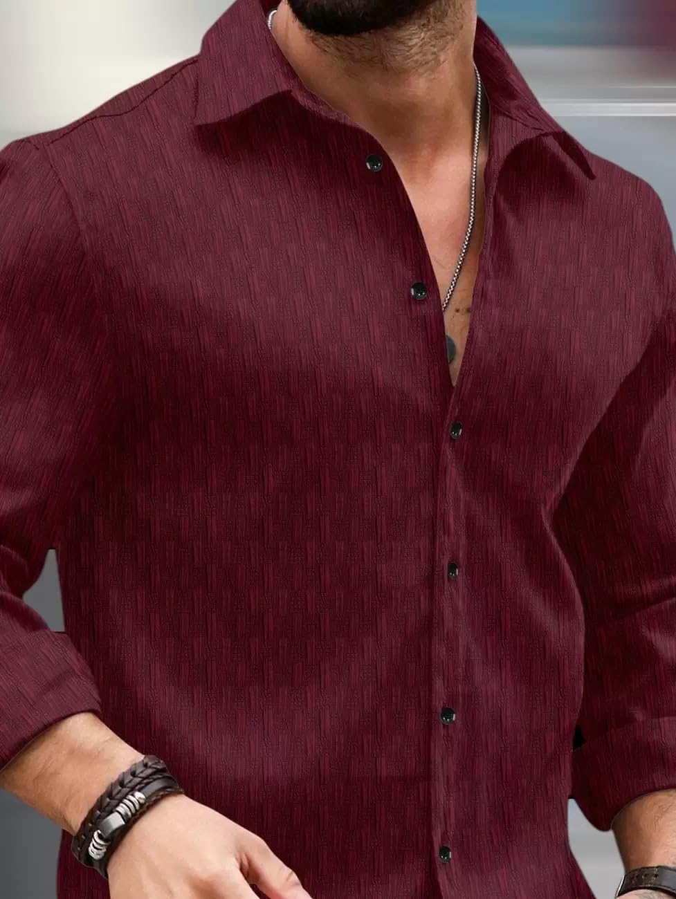 DEELMO Men's Maroon Hawaiian Shirt - Image 3