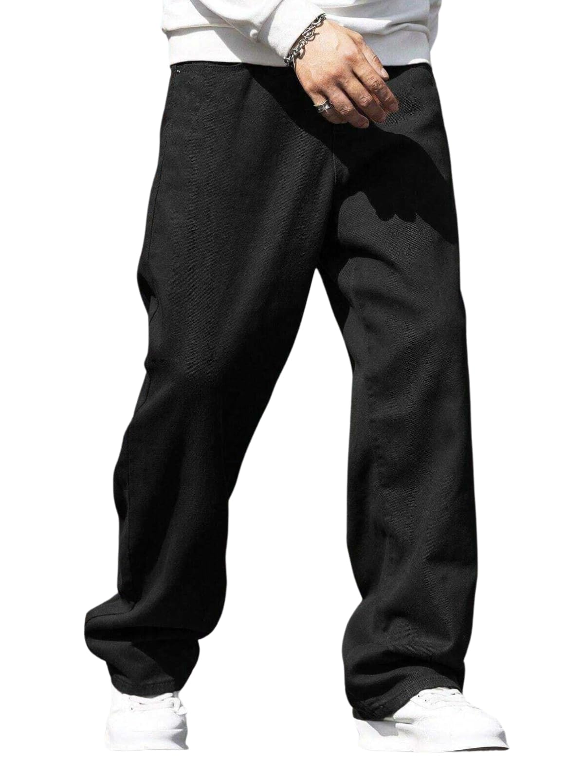 GRECIILOOKS Men's Black Baggy Jeans