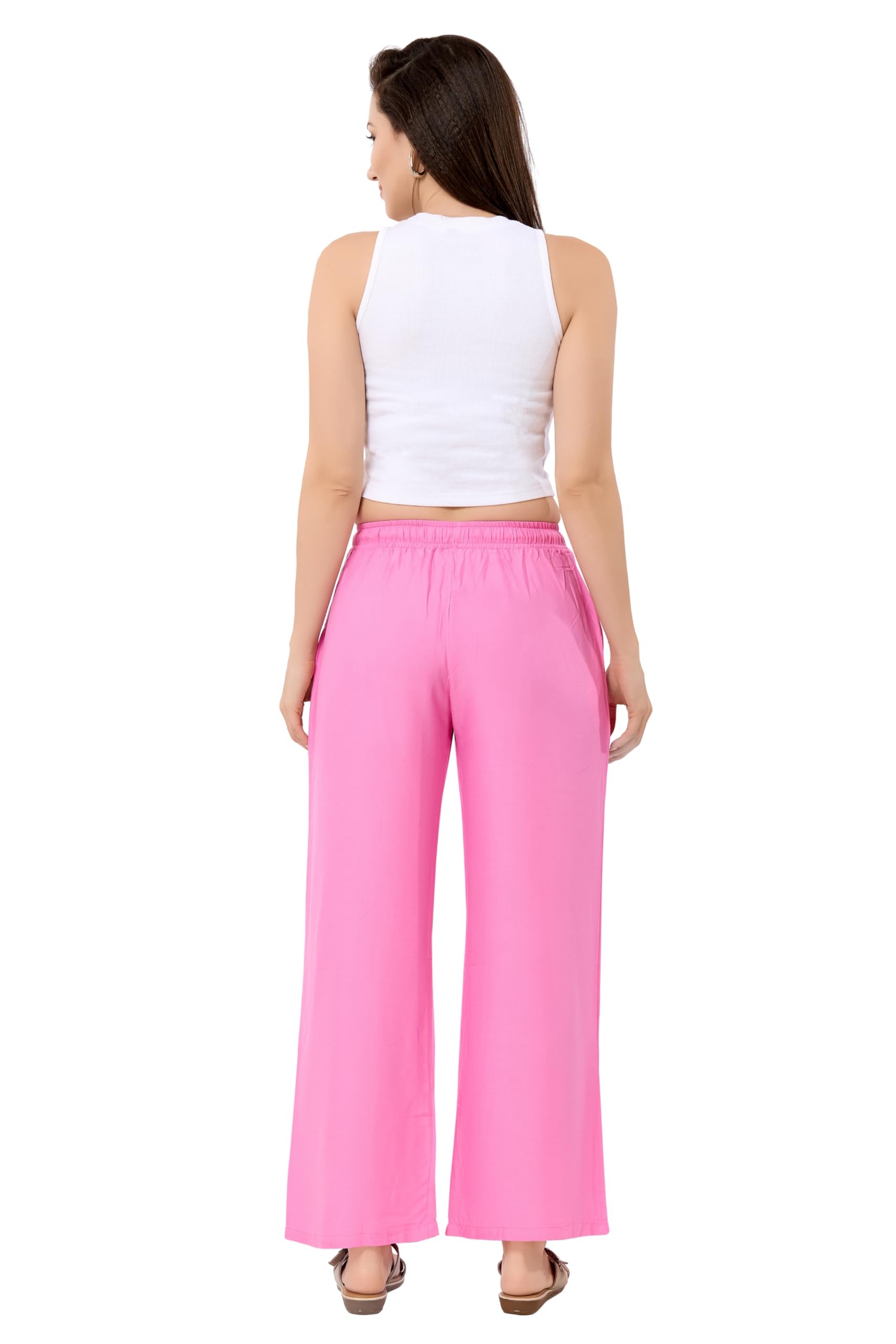 TRASA Reyon Cotton Palazzo for Women - Baby Pink - Image 5