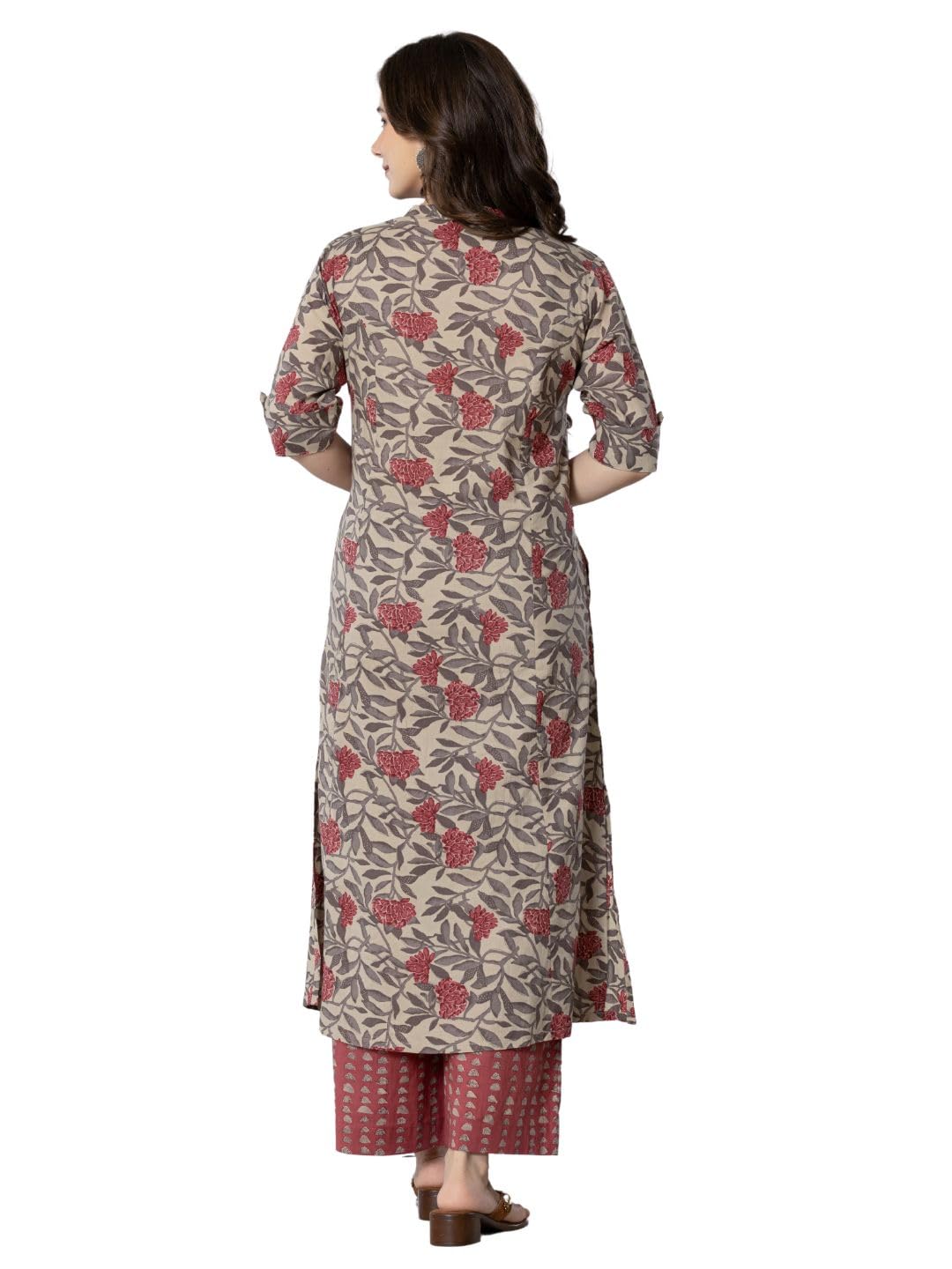 rytras Maroon Cotton Printed A-Line Kurta Set for Women - Image 2
