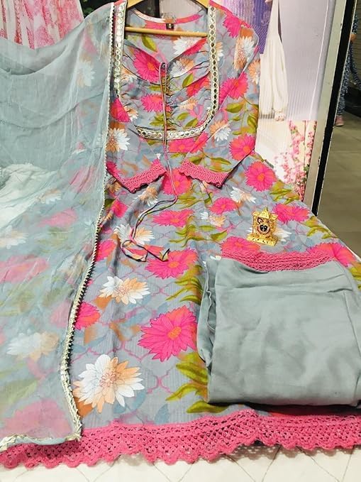 Georgette Anarkali Kurta Set for Women - Pink Grey - Image 4