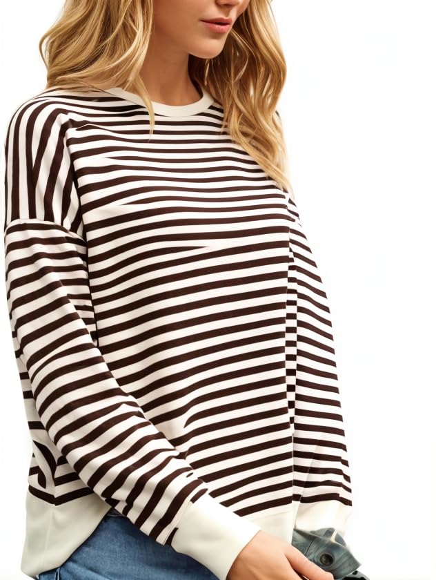 Mack Jonney Brown Striped Long Sleeve Tee for Women - Image 3