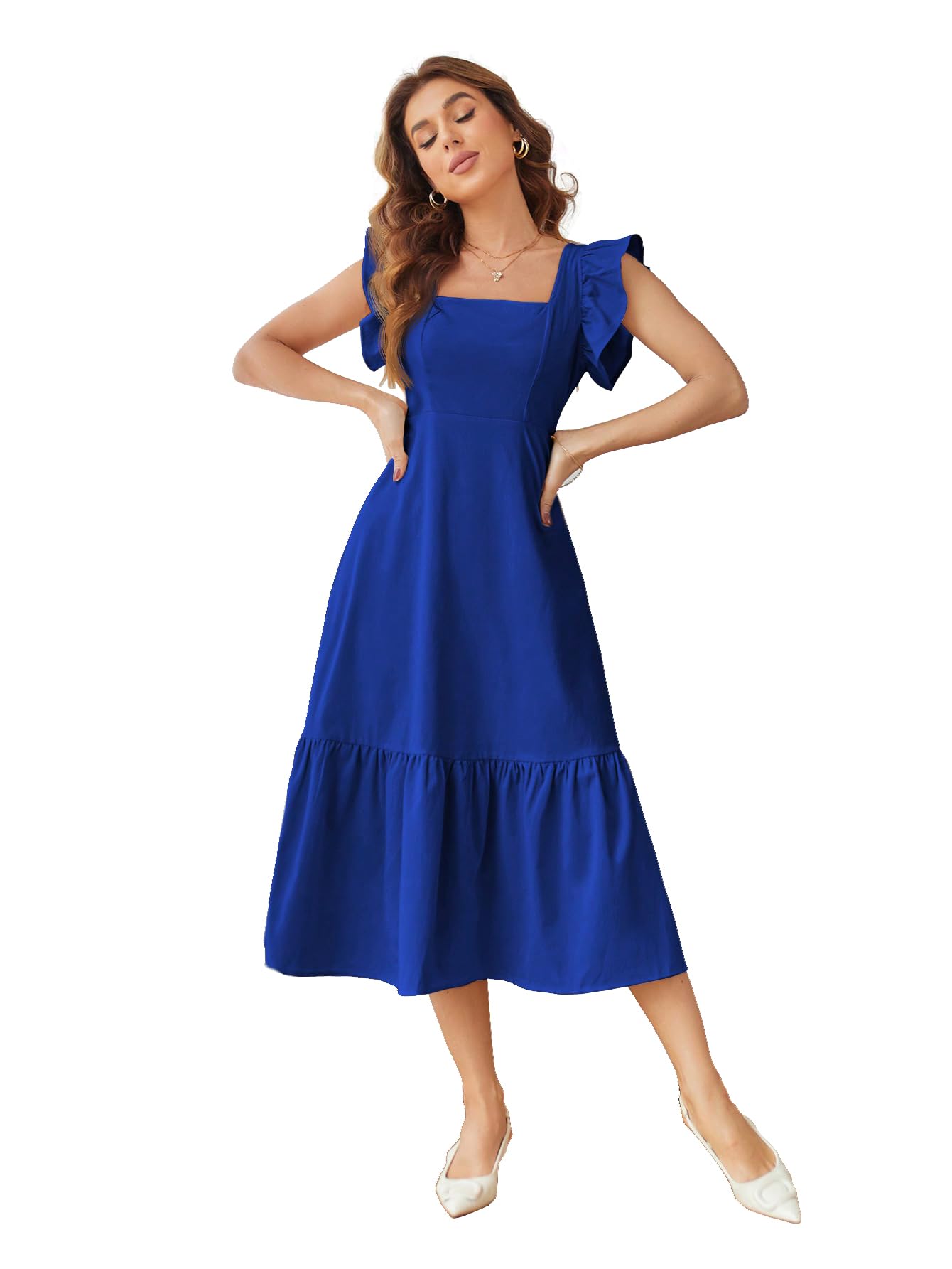 Royal Blue Square Neck Sleeveless Dress for Women