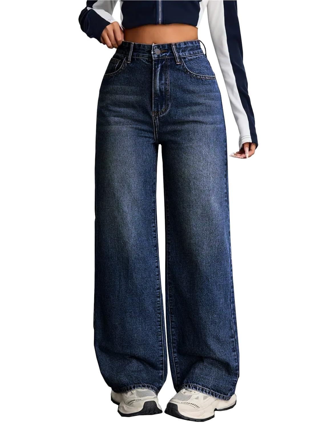 Nifty Women's Denim High Waist Baggy Jeans - Blue