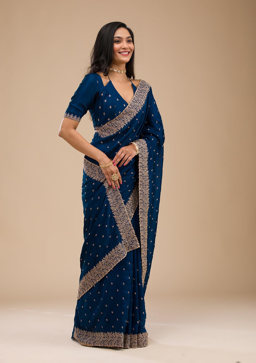 Yashika Women Vichitra Silk Saree Embroidered - Image 4