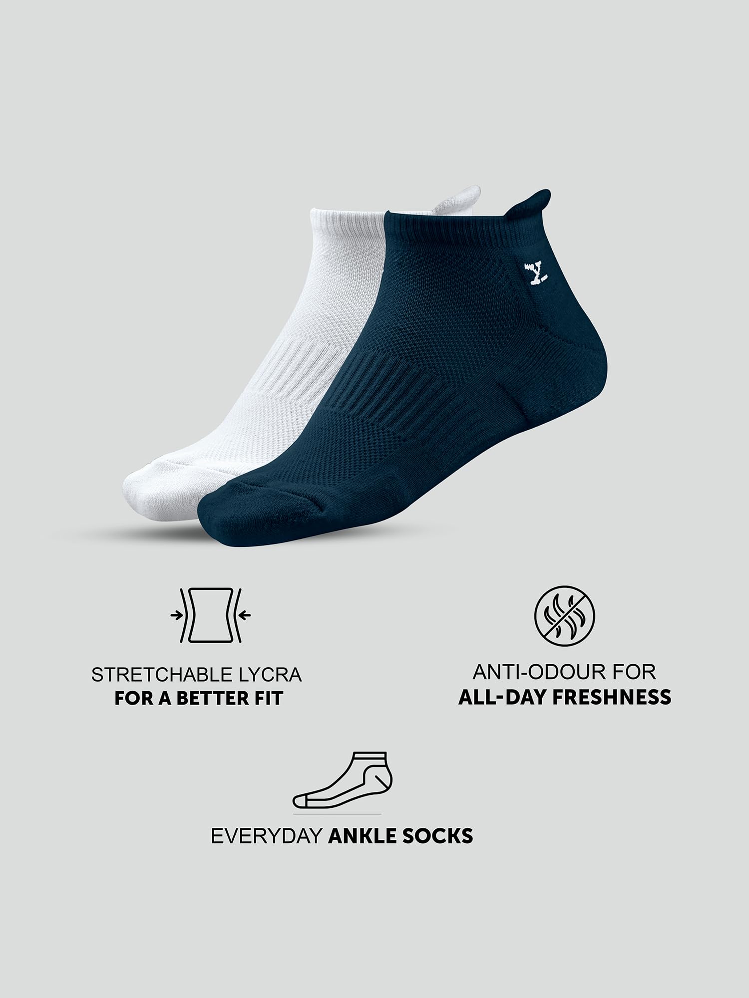 XYXX Mens Ankle-Length Socks - Midnight Blue Polar White - Image 2