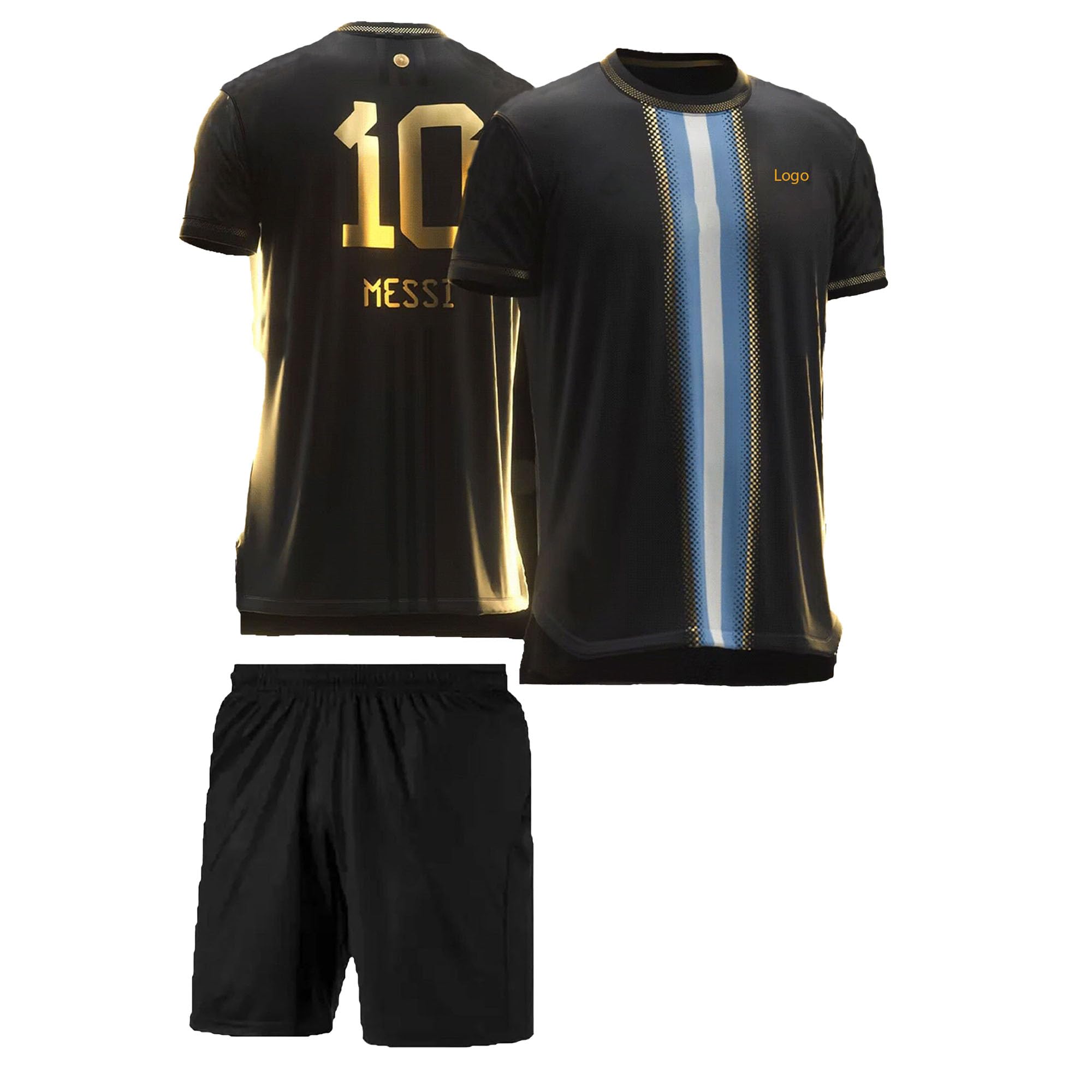 Messi Football Jersey with Shorts for Men - Gold