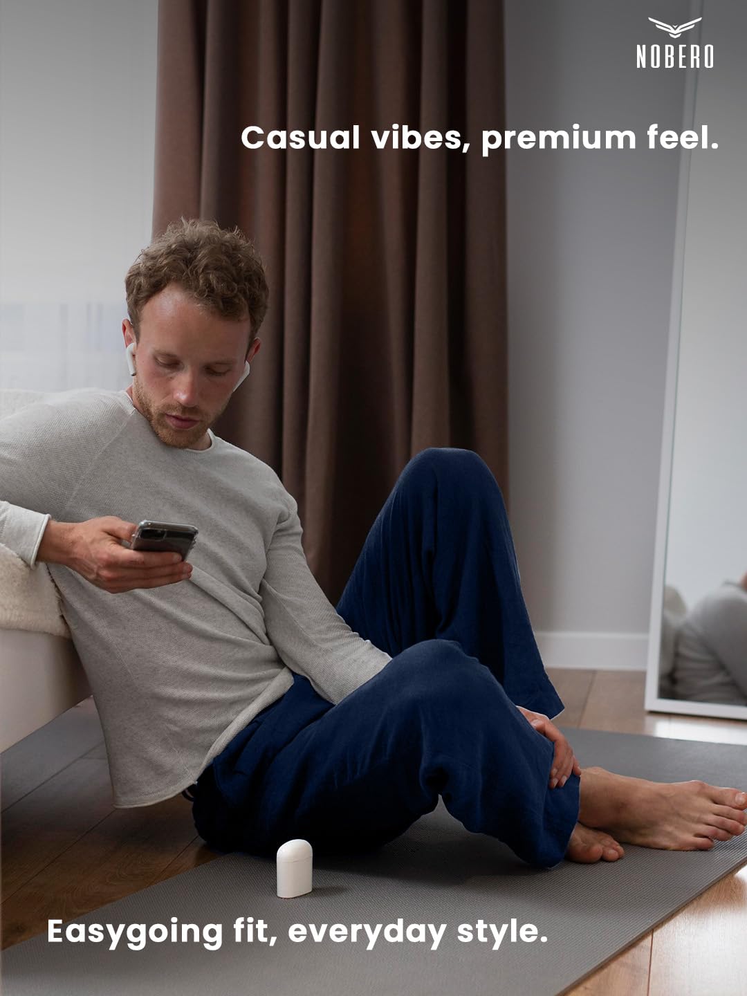 NOBERO Men's Navy Blue Straight Fit Joggers - Image 4