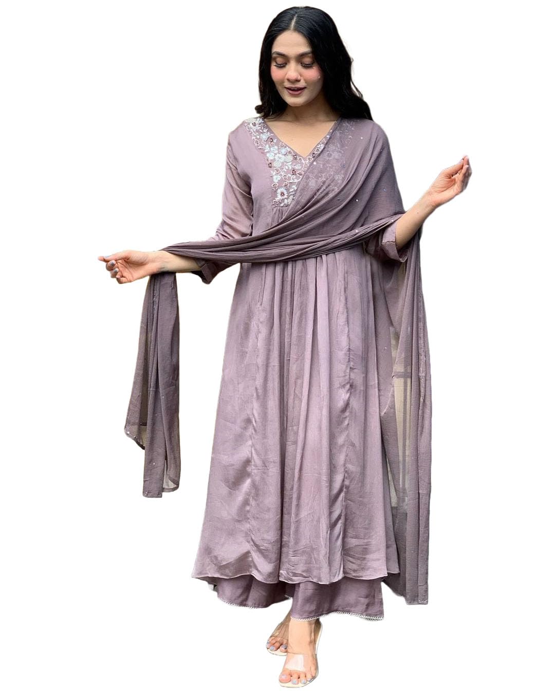 ANNI DESIGNER Women's Rayon Blend Kurta with Pant & Dupatta - Lavender
