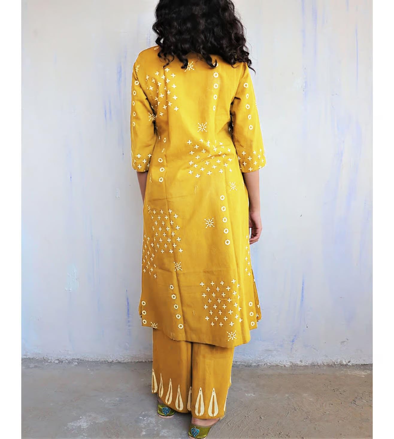 GoSriKi Women's Yellow A-Line Kurta with Palazzo - Image 2