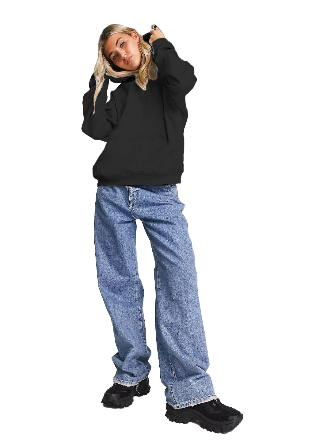 LEOTUDE Women's Loopknit Hoodie Sweatshirt - Black - Image 4