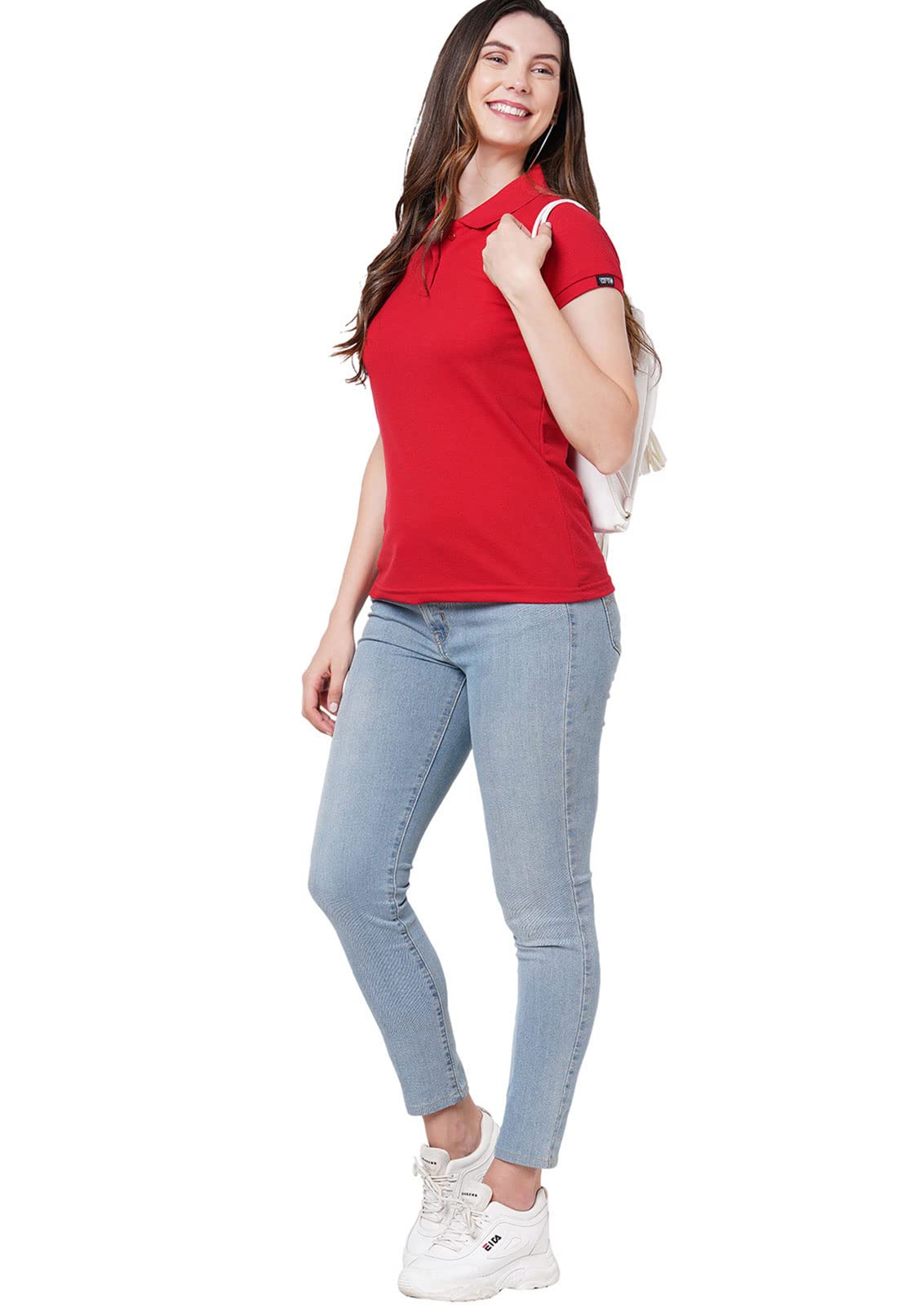 Authentic Wear Womens Polo Collar T-Shirt - Red - Image 3