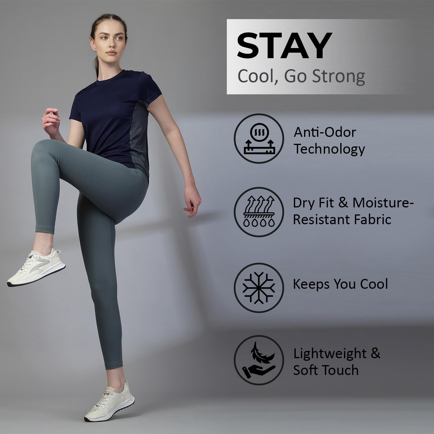 CHKOKKO Navy Blue Sports T-Shirt for Women - Image 2