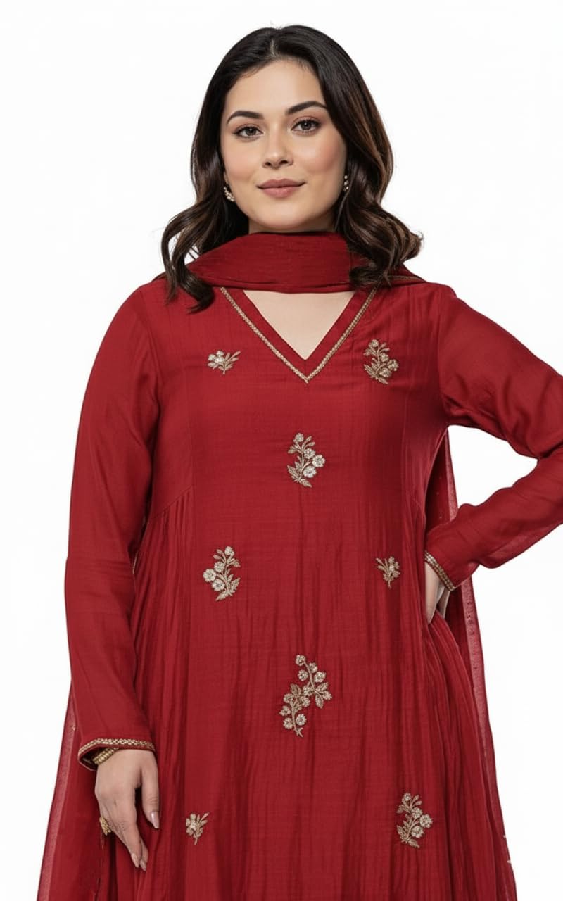 KLOSIA Women Red Embroidered Anarkali Kurta - Image 2