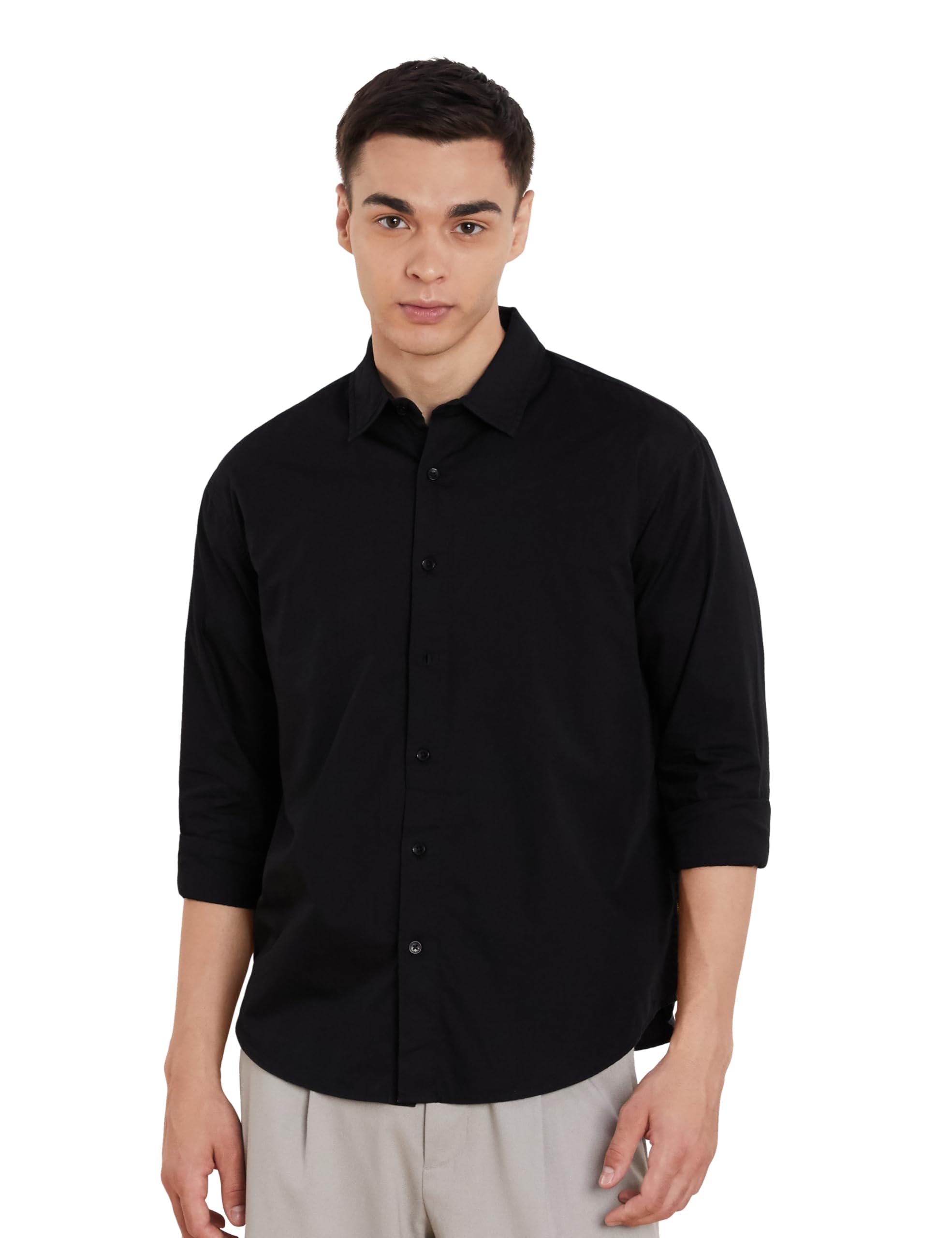 Symbol Men's Solid Oversized Cotton Casual Shirt - Black