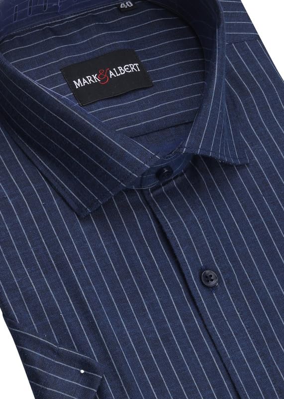 MARK & ALBERT Men's Cotton Slim Fit Shirt - Navy Blue - Image 3