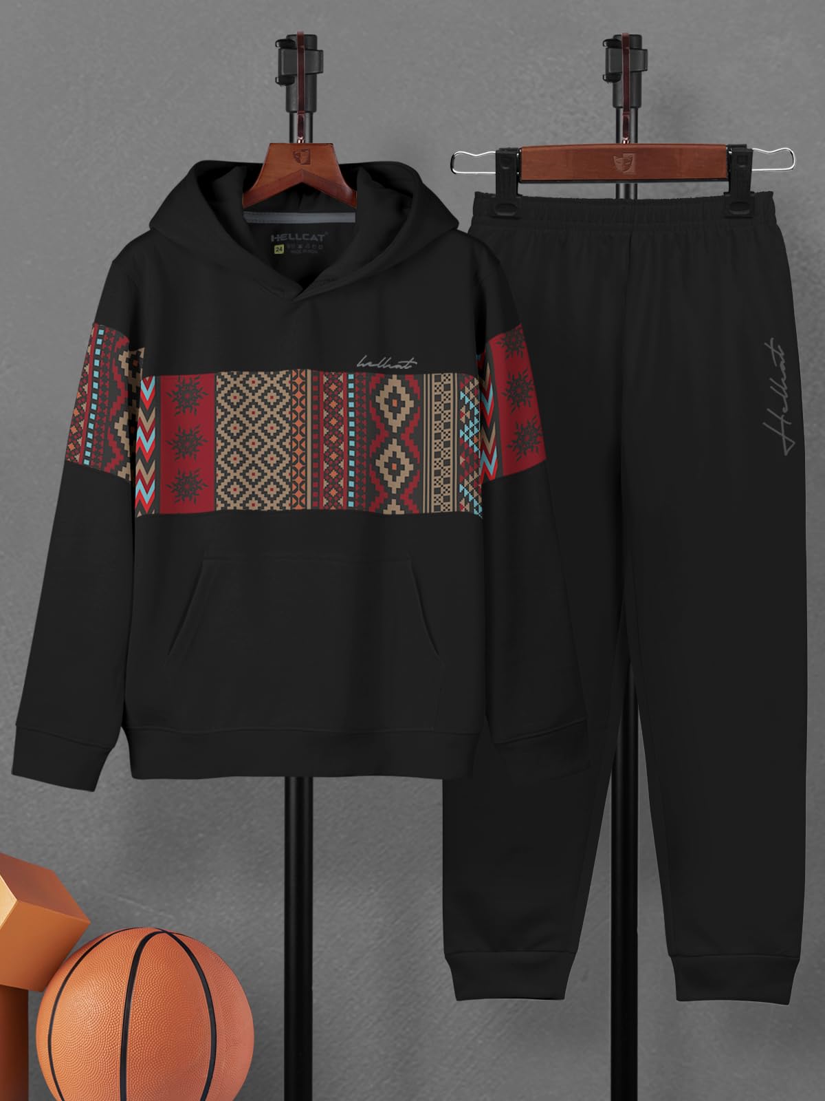 HELLCAT Boys Printed Cotton Blend Hoodie Set - Black - Image 2