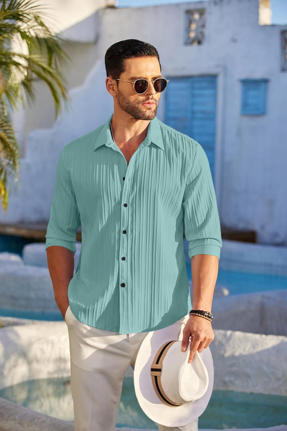 FINIVO Men Casual Cotton Button Down Shirt - Image 5