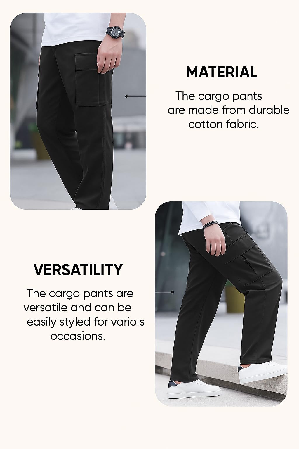 Lymio Men Mid Rise Cargo Pants - Black - Image 5