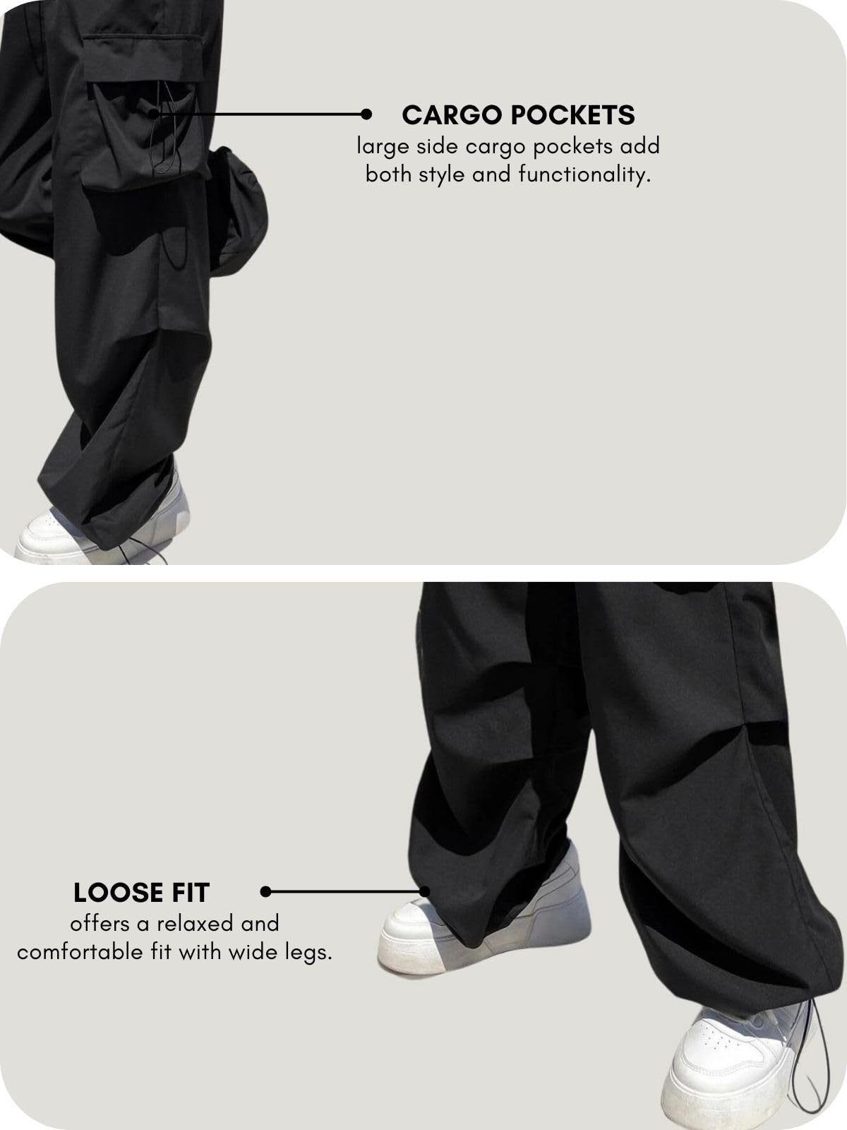GRECIILOOKS Women's High-Rise Cotton Cargo Pants - Black - Image 5
