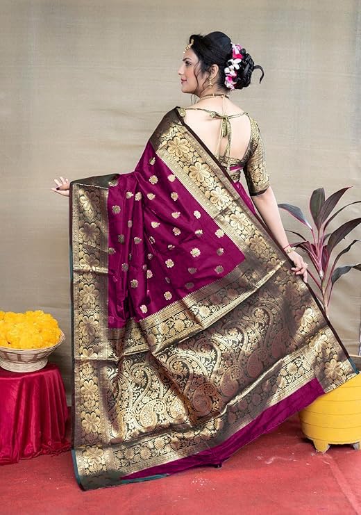 Magenta Kanjivaram Silk Saree for Women - Image 2
