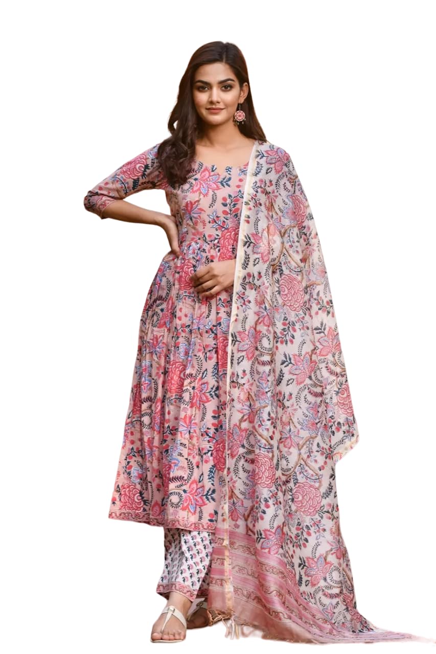 LookMark Peach Printed Kurta Pant Dupatta Set for Women