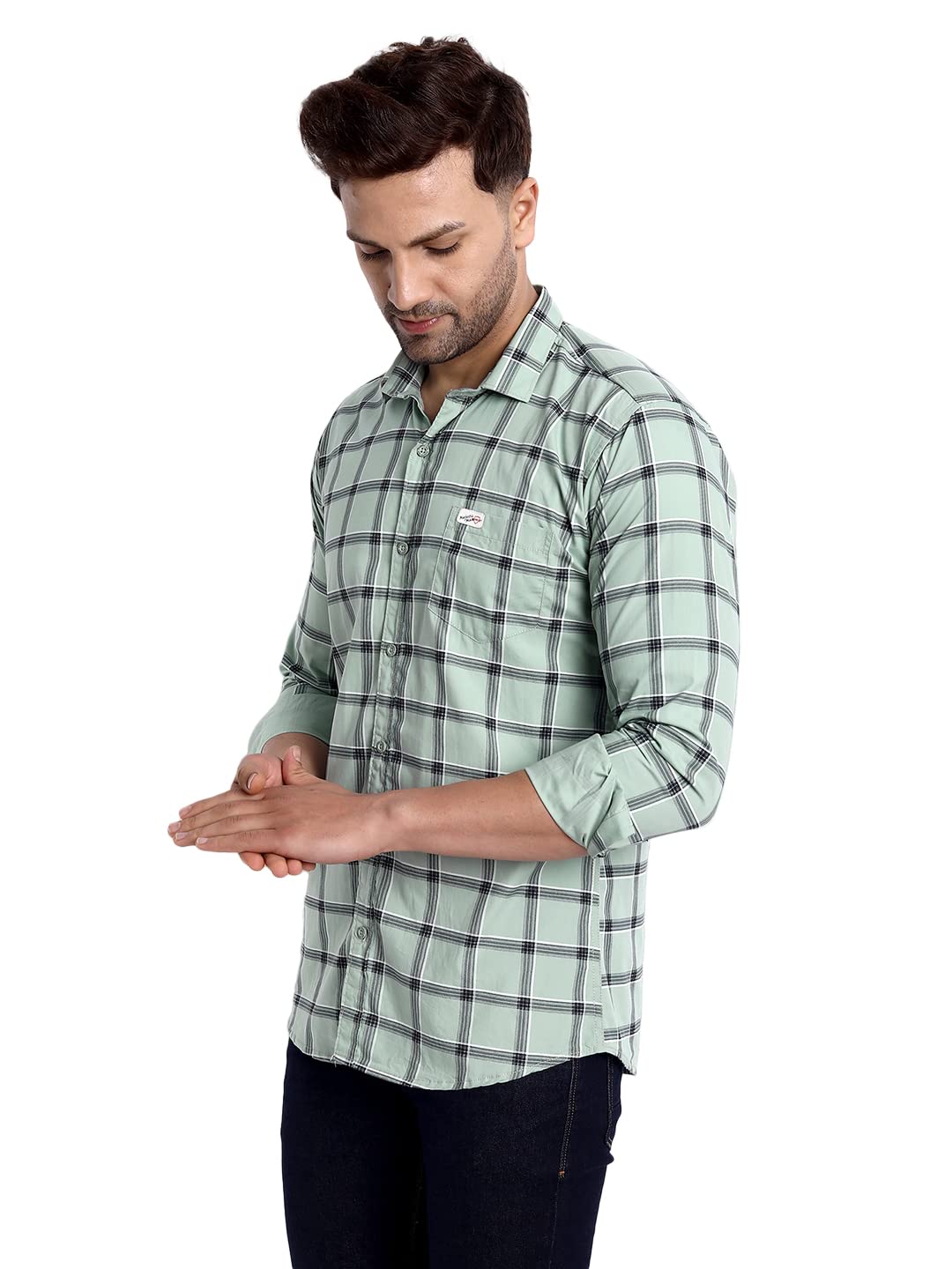 Majestic Man Casual Check Shirt for Men - Light Green - Image 3
