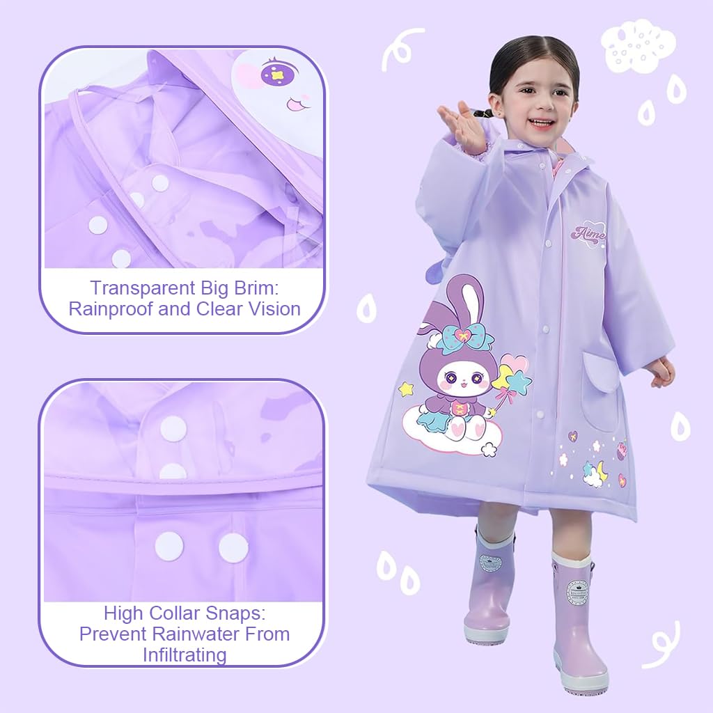 SNOWIE Kids Hooded Raincoat - Cartoon StellaLou Print - Image 3