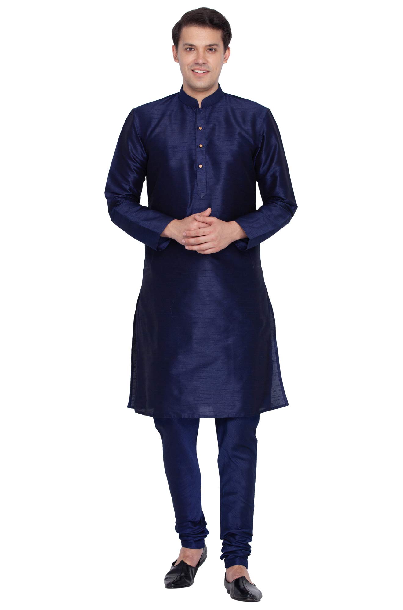 VASTRAMAY Men Blue Cotton Silk Kurta Pyjama Set