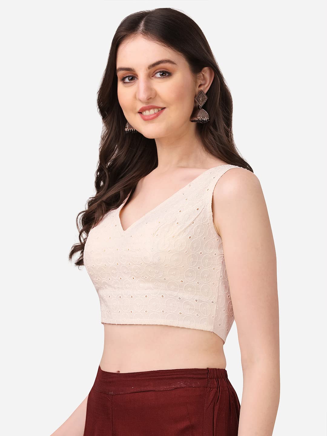 OOMPH Womens Cotton Blouse - Sleeveless V-Neck - Image 3