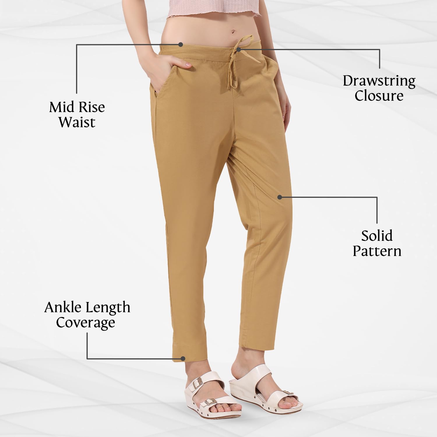 TRASA Soft Cotton Pants for Women & Girls - Beige - Image 3