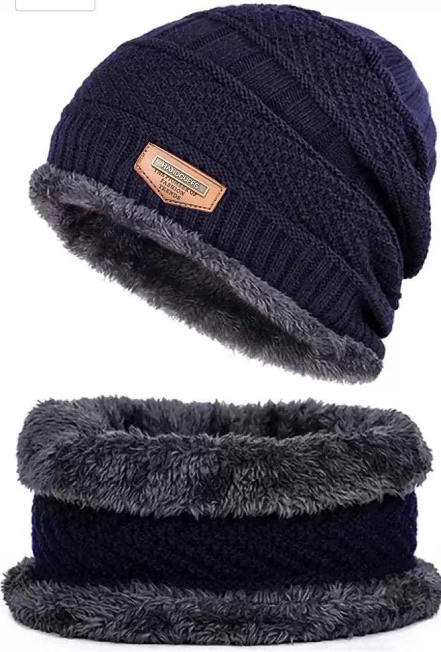 Handcuffs Winter Beanie Hat and Scarf Set for Men & Women - Blue